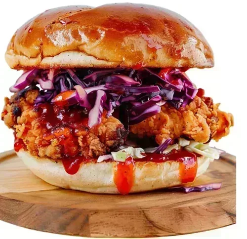 Phoenix — Fried chicken breast, doused in hot sauce, served with refreshing coleslaw and pickles