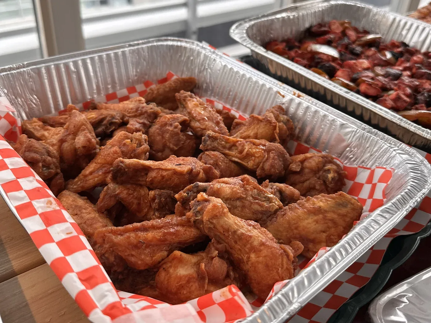 A tray of wings, ready to go out
